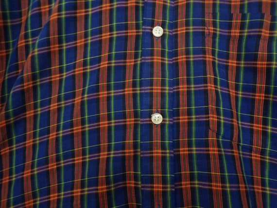 Vintage Mens Plaid Shirt, 1990s Blue Red & Green … - image 4