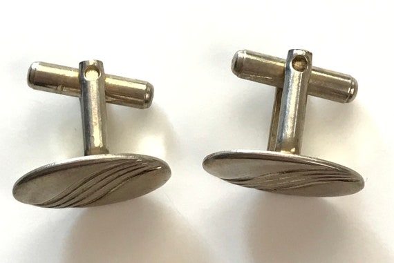 Vintage Silver Oval Cuff Links, Abstract Swirl Si… - image 2