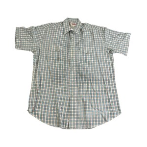 Vintage Wrangler Plaid Western Shirt Mens Large | Blue & Orange Plaid Short Sleeve Western | Country Cowboy Western