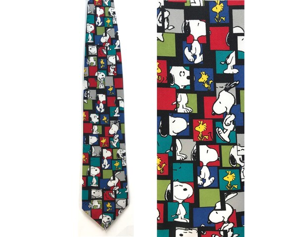 Vintage Peanuts Colorful Snoopy & Woodstock Tie, S