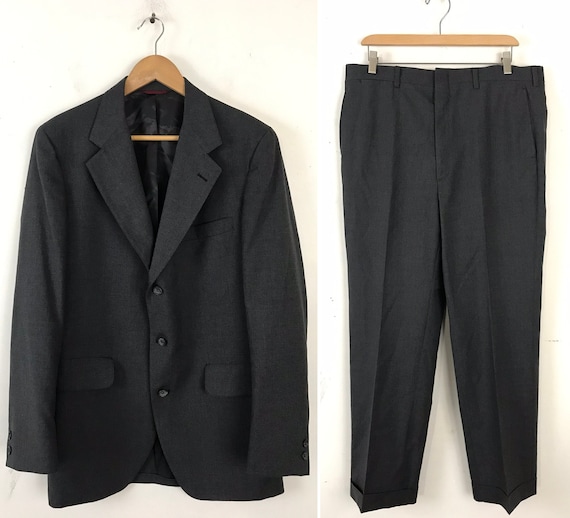 Vintage Mens Gray Suit, 90s Jos A Bank Premium Col