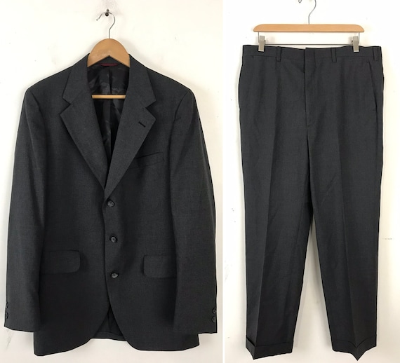 Vintage Mens Gray Suit, 90s Jos A Bank Premium Co… - image 1