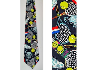 Vintage Tennis Tie, Tennis Racquets Balls Tennis Shoes Necktie, Tennis Lover Tennis Player Tennis Gift, Sports Novelty Tie