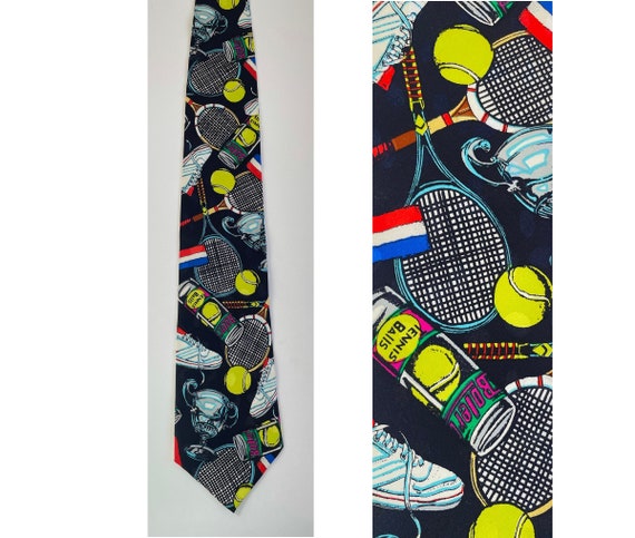 Vintage Tennis Tie, Tennis Racquets Balls Tennis … - image 1