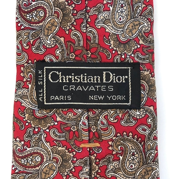 Vintage Christian Dior Red & Brown Paisley Tie, H… - image 4