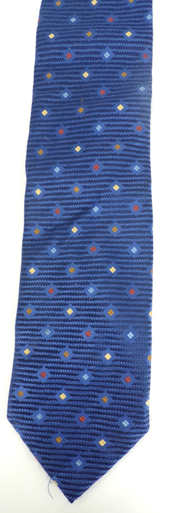 90s Blue Yellow & Orange Diamond Print Mens Tie, … - image 2