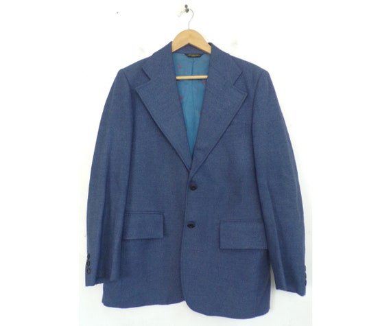 Vintage Mens Blue Sport Coat, 1970s Wool Blazer S… - image 1