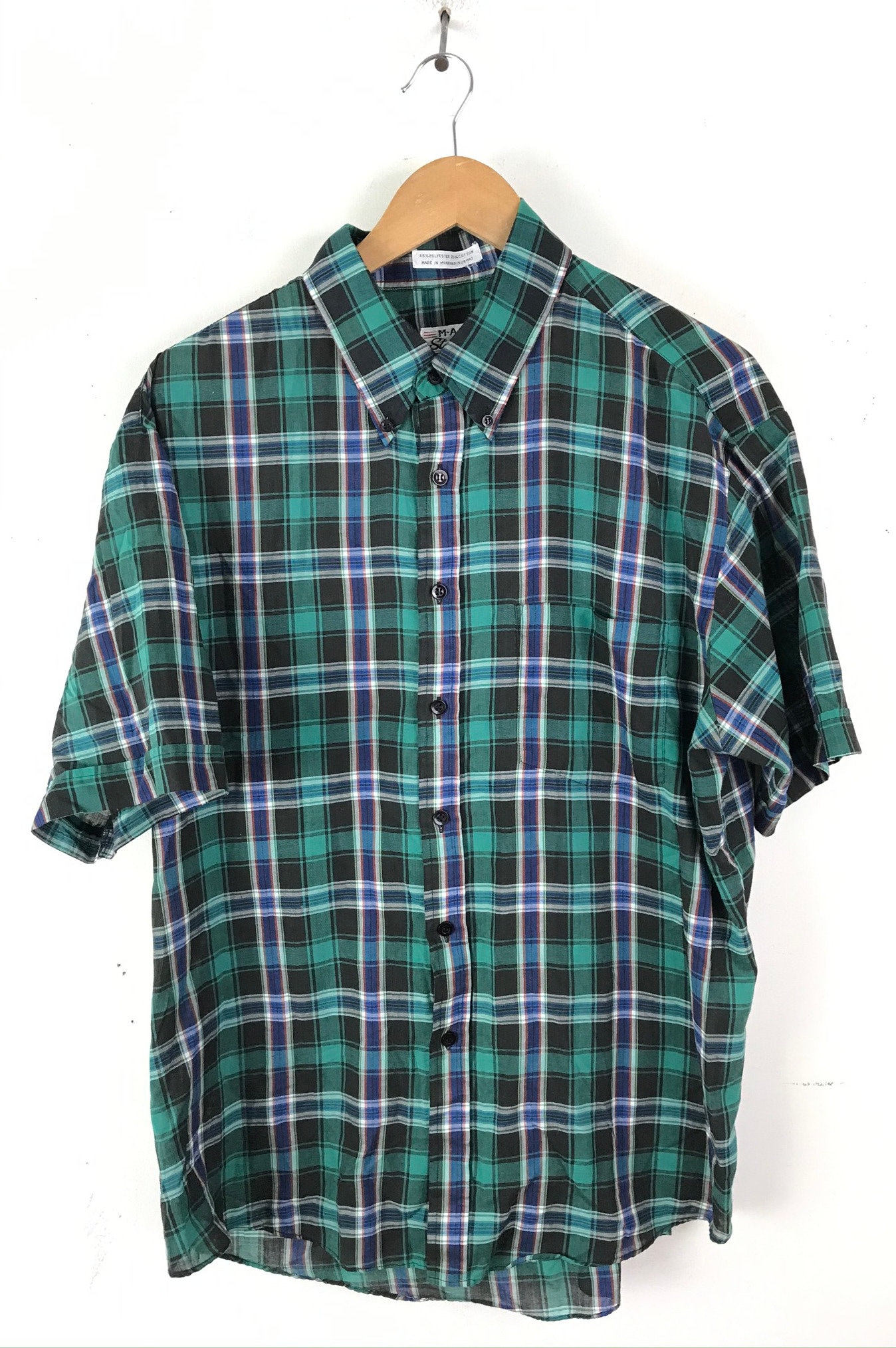 Vintage Green & Black Plaid Short Sleeve Shirt Mens XL - Etsy UK