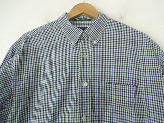 Vintage Mens Plaid Shirt, 1990s Green & Blue Plai… - image 3