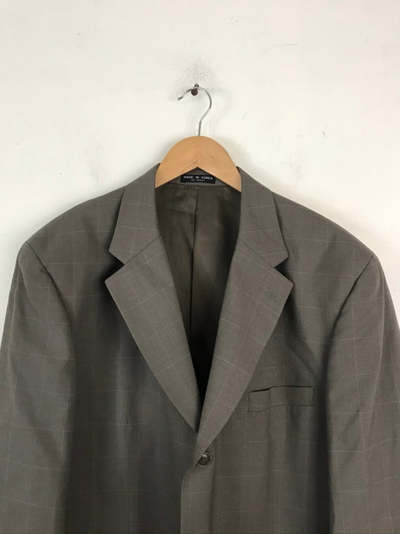 90s Tan Plaid Two Piece Suit Mens Size 43R & 38W,… - image 3