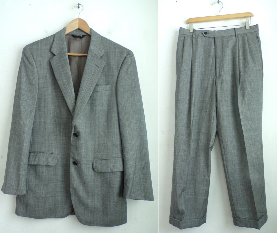 Vintage Mens Plaid Suit 90s Jos A Bank Gray & Light Blue - Etsy