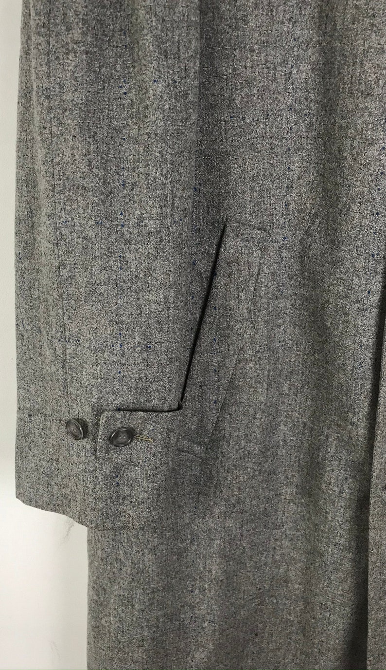 50s Gray Marbled Wool Overcoat with Plaid Lining Mens Size Large High End Coat Vintage Gray Wool Mens Coat 1950s Robert Hall Coat