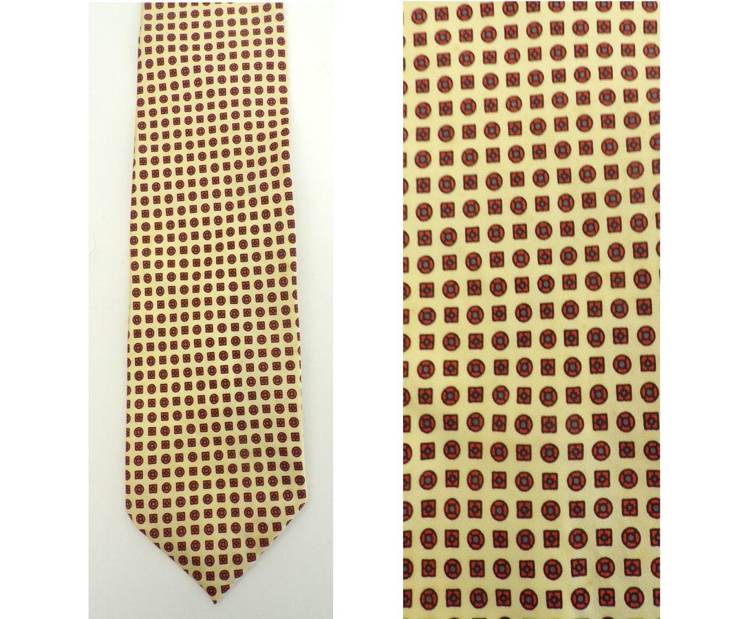 90s Yellow Orange & Blue Micro Print Tie, Geometric Tie, Micro Print ...