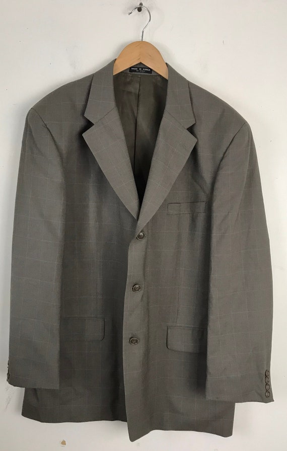 90s Tan Plaid Two Piece Suit Mens Size 43R & 38W,… - image 2