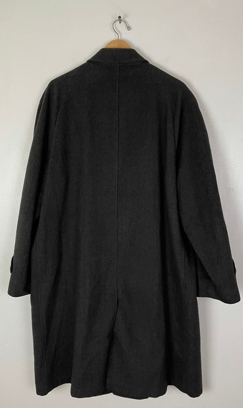 60s Black Plaid Wool Overcoat Mens Size XL, Vintage Classic Black Winter Wool Coat, 1960s Preppy Plaid Business Formal Overcoat image 6