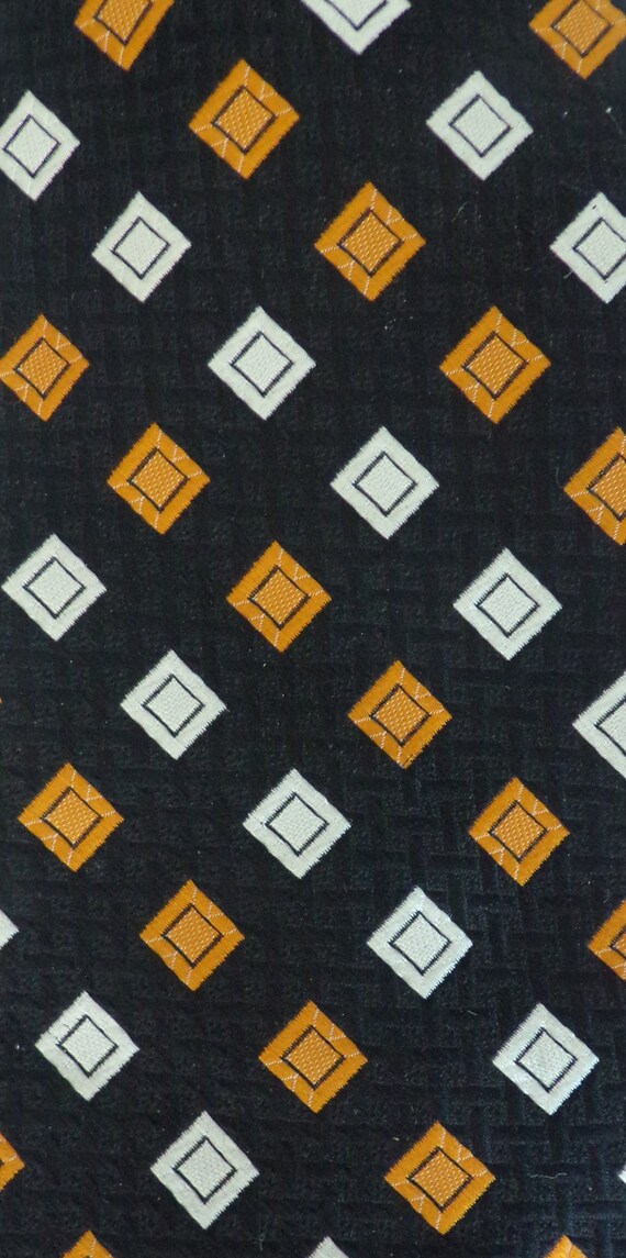 70s Black Orange & White Geometric Wide Tie, Diam… - image 3