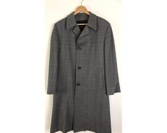Vintage Gray Plaid Coat Mens Size 40 | Gray Plaid Overcoat Winter Coat | Classic Gray Plaid Mens Heavy Coat