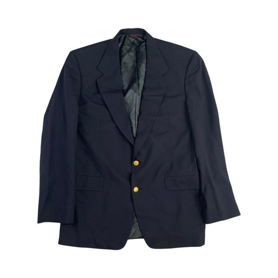 Vintage Navy Blue Blazer Mens Size 42L, Gold Button Sport Coat