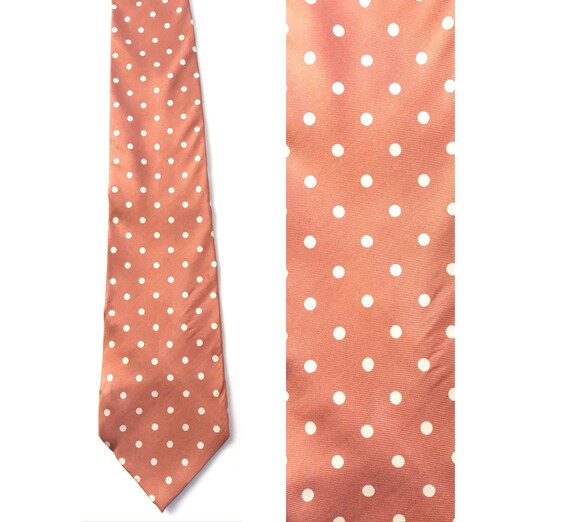 Vintage Mens Polka Dot Tie, Peach & White Tie, Pe… - image 1