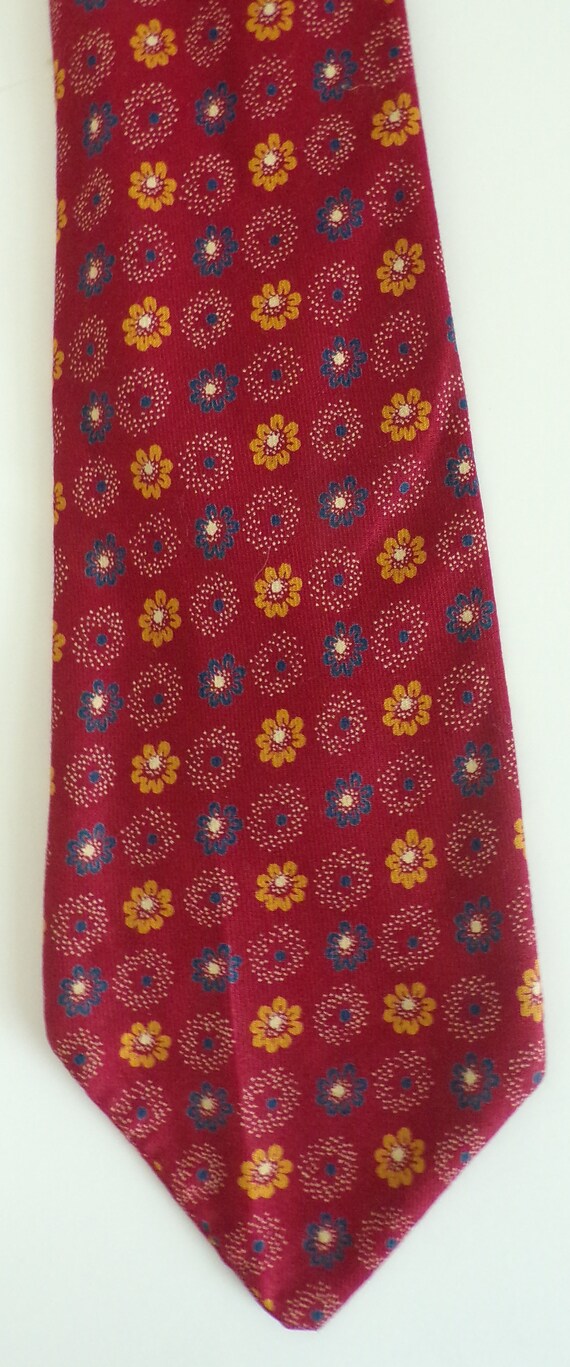 80s Red Yellow & Blue Floral Tie, Handmade Tie, F… - image 2