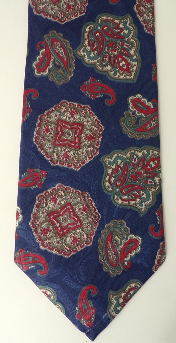 90s Blue Red & Green Paisley Print Mens Tie, Poly… - image 4