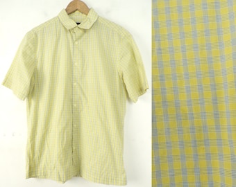 Vintage Mens Plaid Shirt, 90s John Ashford Yellow & Blue Plaid Shirt Medium, Mens Button Down, John Ashford, Yellow Plaid, Casual, Retro