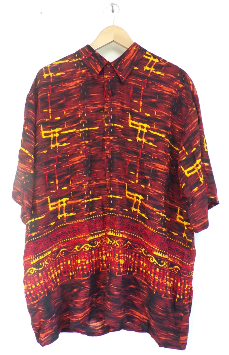Print Fire 90s Red /& Yellow Printed Shirt Mens Size XL Bold Shirt Hawaiian Shirt Red Yellow Retro Shirt Print Shirt Abstract Shirt