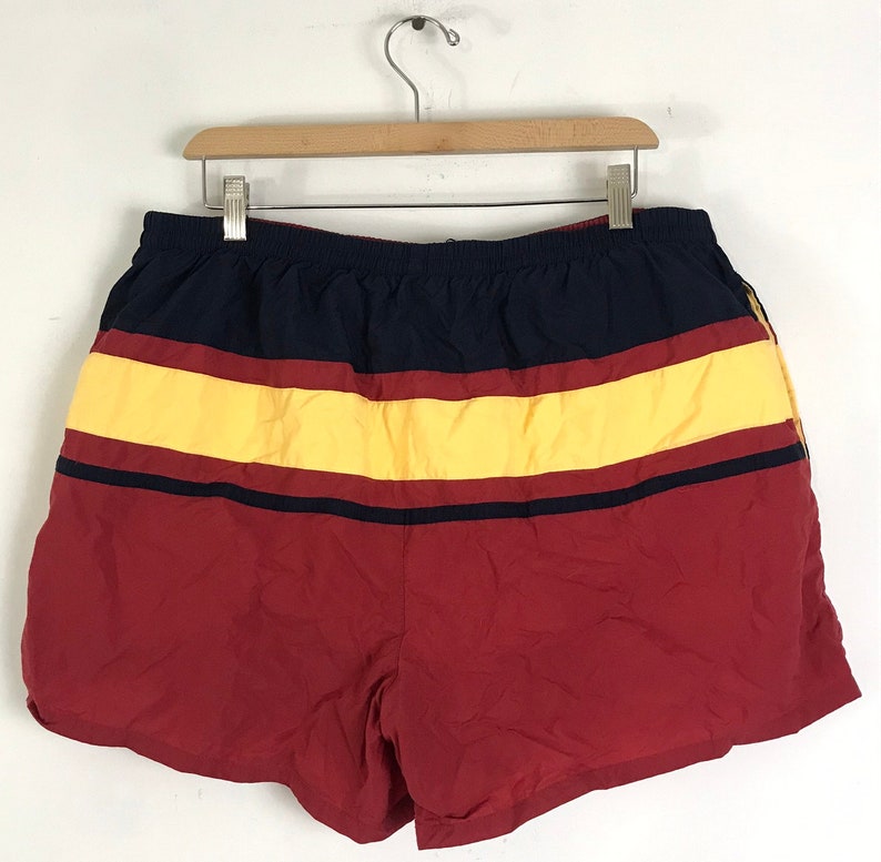 90s Nautica Red Yellow & Red Striped Short Swim Trunks Mens Size XL, Retro Swim Trunks, Short Mens Swim Trunks, Vintage Nautica, Summer image 4