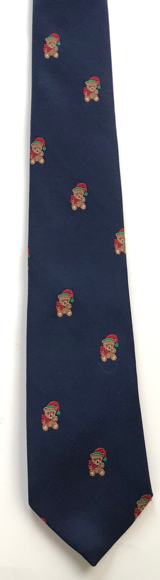 Vintage Christmas Teddy Bear Tie, Stuffed Teddy Bear Print Necktie, Christmas Holiday Winter Necktie, Cute Teddy Bear Micro Print Tie