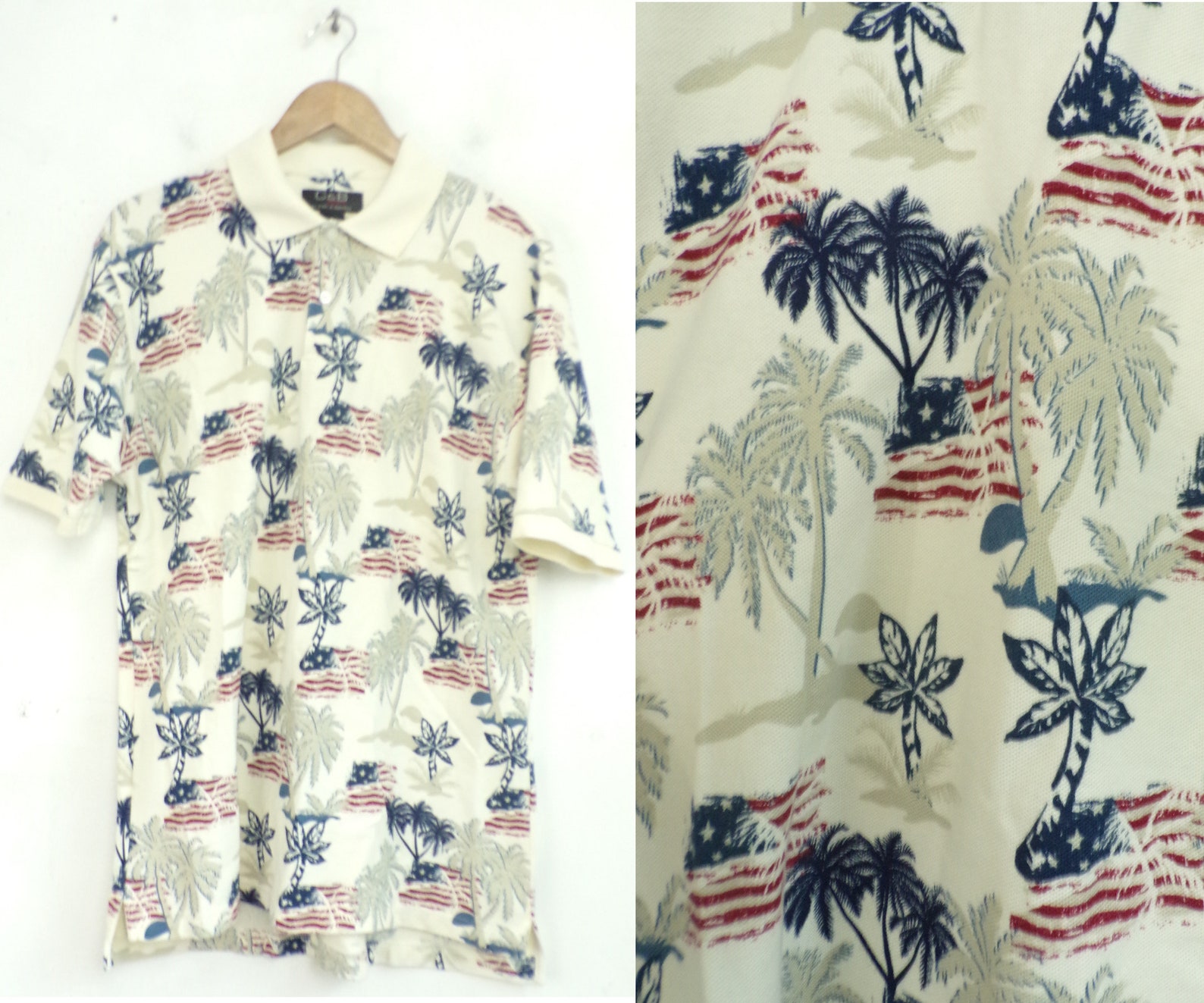 90s American Flag & Palm Tree Polo Shirt Mens Medium Red | Etsy