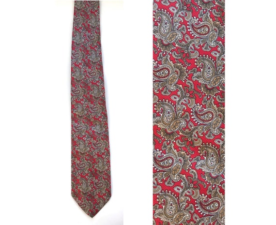 Vintage Christian Dior Red & Brown Paisley Tie, H… - image 1