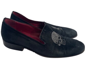 Mocasines vintage negros con calavera para hombre, talla 8, con