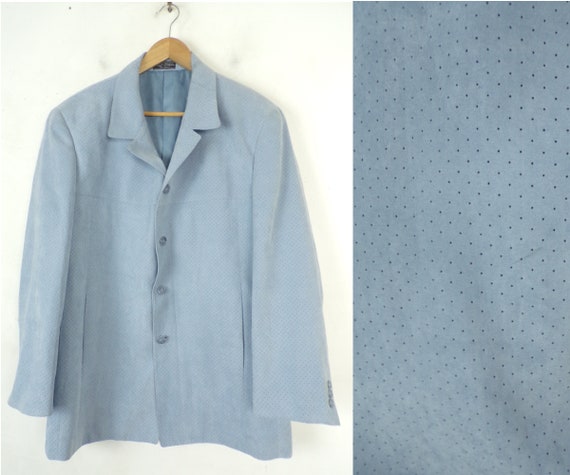 70s Light Blue Textured Blazer Mens 42R, Pin Hole… - image 1