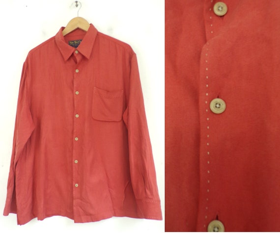 Vintage Nat Nast Orange Silk Button Down Shirt Men