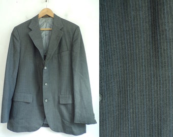 Vintage Mens Gray Pinstriped Blazer, 1990sSport Coat Mens Size 40, Gray Blue & White Pinstripes, Gray Pinstriped Blazer, Formal Sport Coat