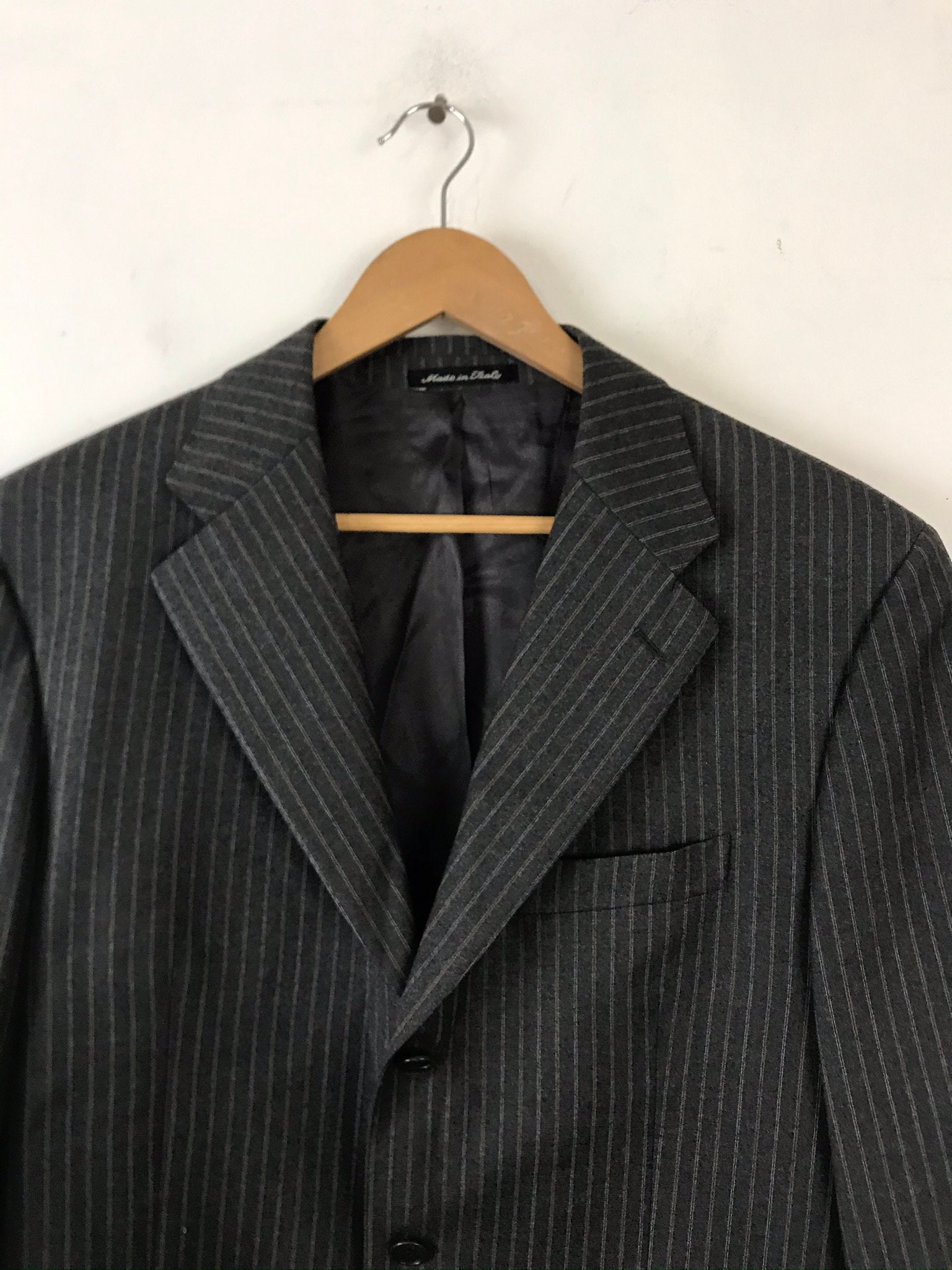 90s Dark Gray Pinstriped Two Piece Suit Mens Size 44L & 36W - Etsy
