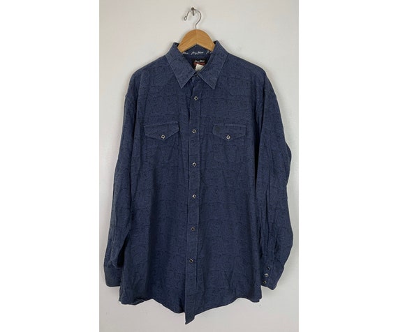 Vintage Wrangler Blue & Black Paisley Western Shi… - image 1