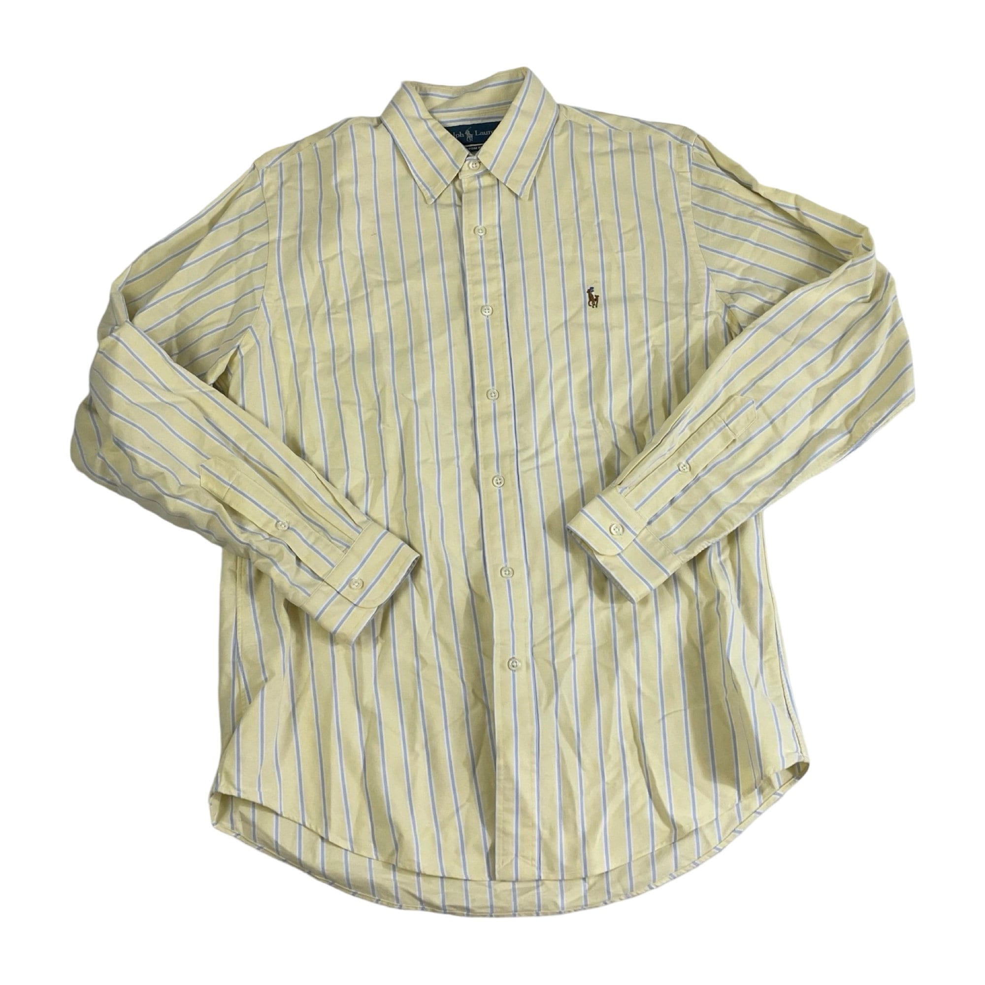 Vintage Ralph Lauren Yellow & Blue Striped Dress Shirt Mens Vintage Ralph Lauren Yellow & Blue Striped Dress Shirt Mens