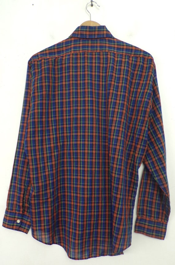 Vintage Mens Plaid Shirt, 1990s Blue Red & Green … - image 5