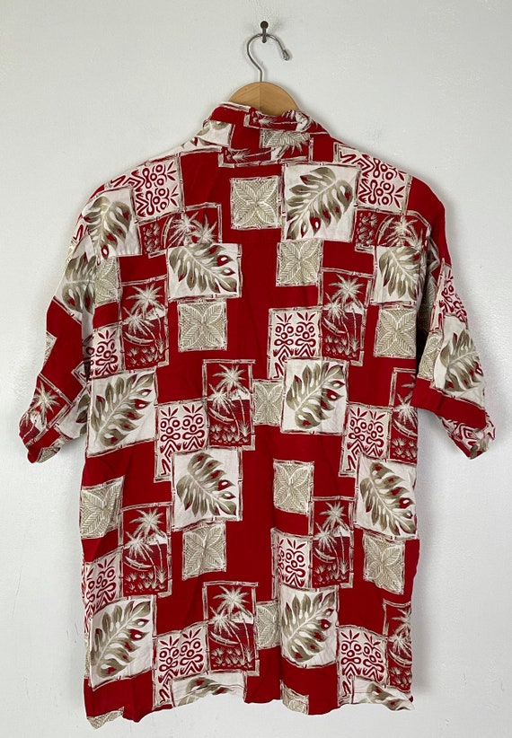 90s Red & Brown Leaf Palm Tree Hawaiian Shirt Men… - image 5