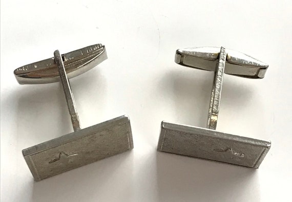 Boutons De Manchette Vintage En Argent Massif - Rayés Rectangulaires - Lot - Occasion Très Bon état