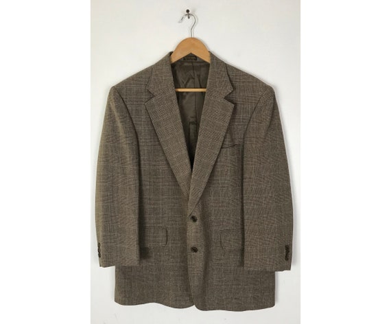 Vintage Mens Plaid Blazer, Brown & Orange Plaid S… - image 1