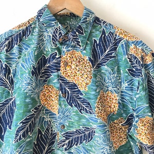 Vintage Mens Pineapple Print Hawaiian Shirt, 1990s Tropical Leaf Print Shirt, Mens Size Medium Pineapple Hawaiian Shirt, Wild Beach Print image 3