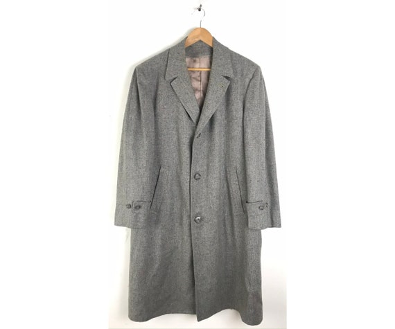 50s Mens Gray Marbled Wool Overcoat With Plaid Lining Mens Size