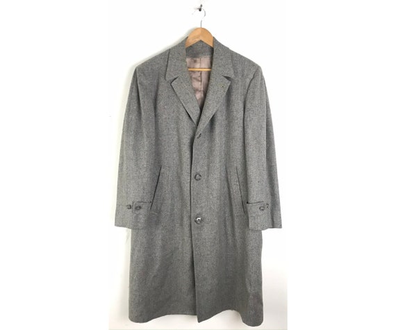 50s Mens Gray Marbled Wool Overcoat with Plaid Li… - image 1