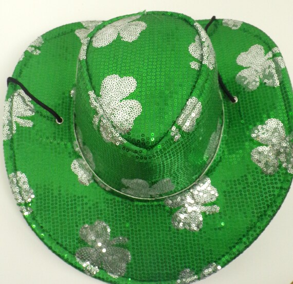 Vintage Sequin Three Leaf Clover Cowboy Hat, Three