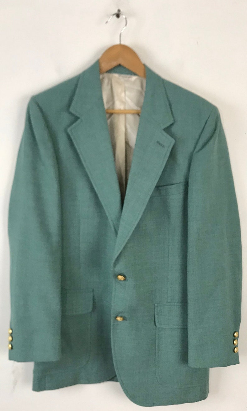 80s Green Sport Coat with Gold Buttons Mens Size 40 Vintage Preppy Green Blazer Holiday Christmas Blazer Mens Gold Button Sport Coat