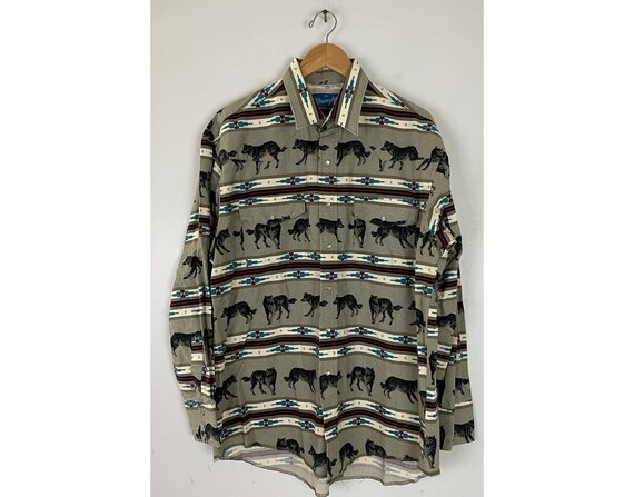 Vintage Wrangler Wolves Western Shirt Mens XL, 198