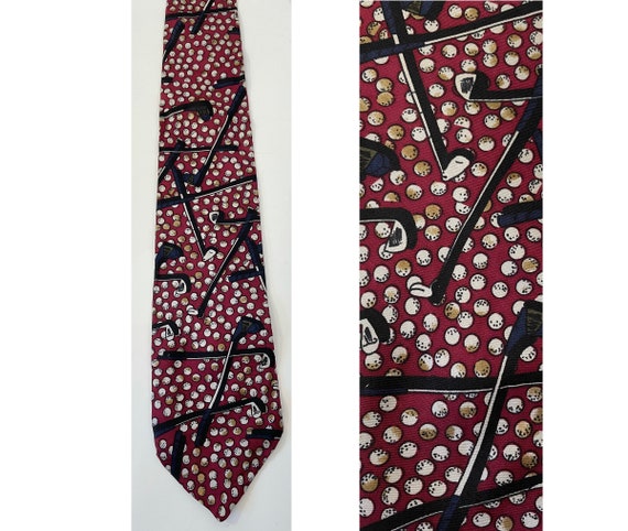 Vintage Mens Golf Tie, 90s Golf Balls & Clubs Tie… - image 1