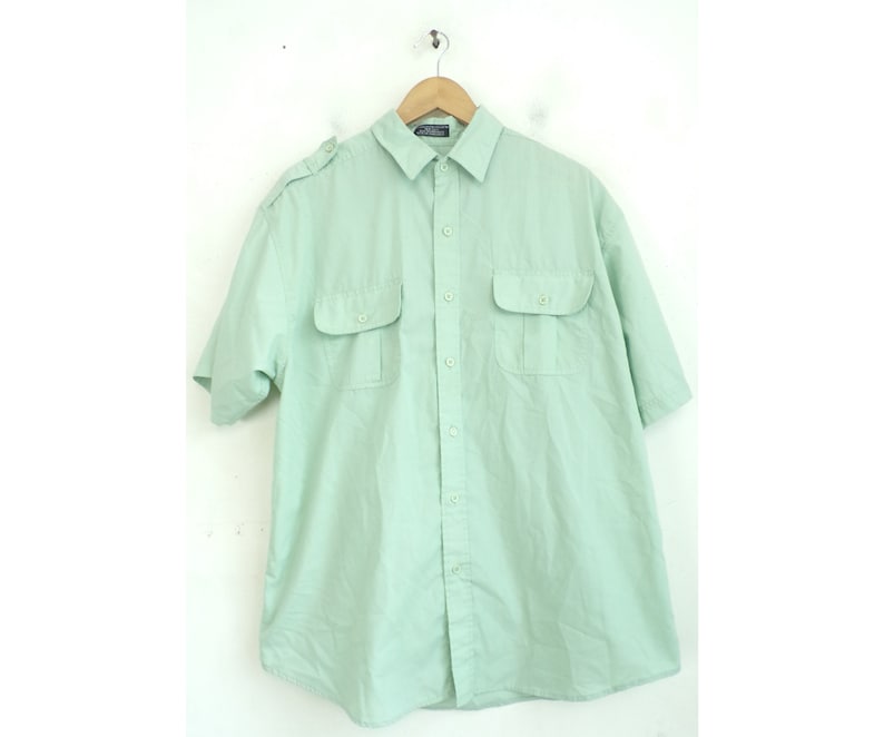 Light Green Shirt Retro Green Shirt 90s Light Green Short Sleeve Button Down Shirt Mens Large Vintage Mens Button Down Shirt